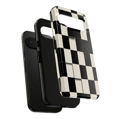Checkerboard Tough Phone Case — Classic Black & Cream Grid Protective Cover