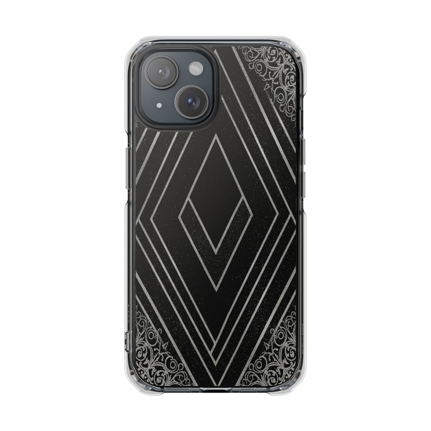 Clear Magnetic Phone Case — Geometric Diamond Pattern with Filigree Corners
