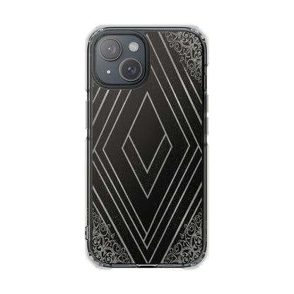 Clear Magnetic Phone Case — Geometric Diamond Pattern with Filigree Corners
