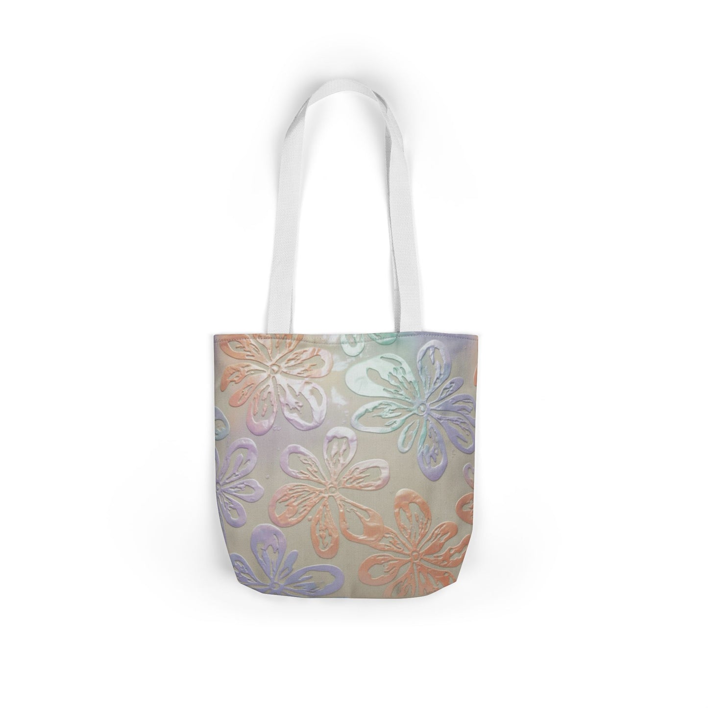 Pastel Floral Canvas Tote Bag — Embossed Hibiscus Beach Tote