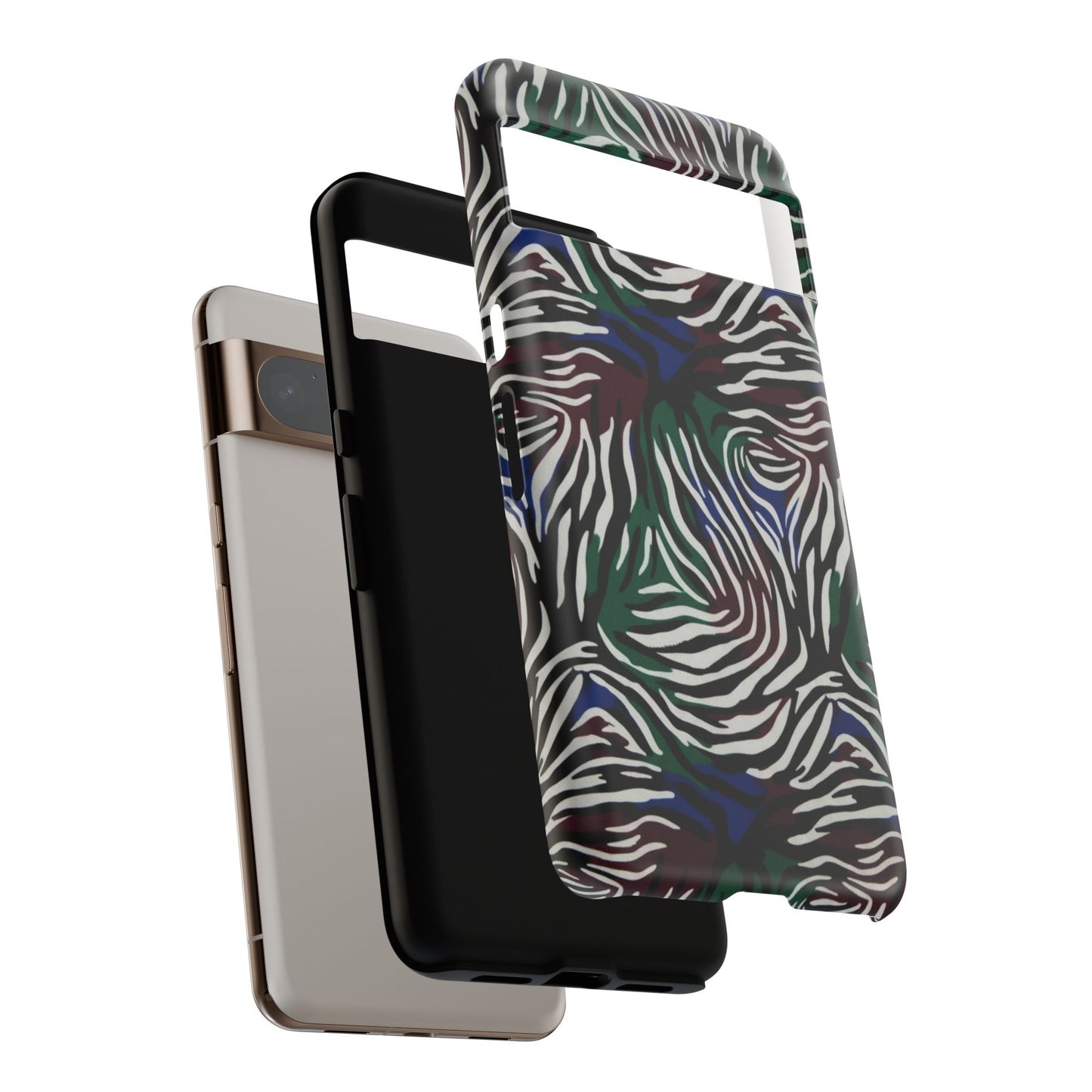 Zebra Camo Tough Phone Case – Green & Blue Animal Print Protective Cover