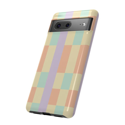 Pastel Checkered Phone Case — Retro Stripe Tough Case
