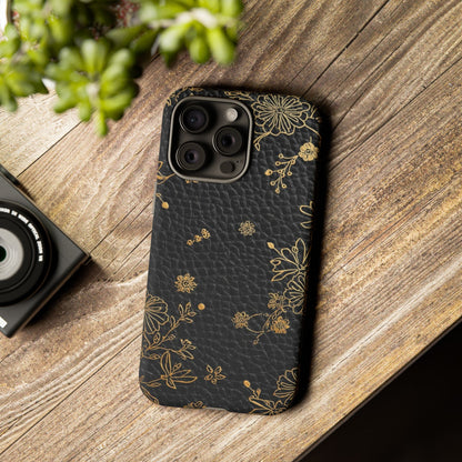 Floral Gold Foil Leather Texture Tough Phone Case