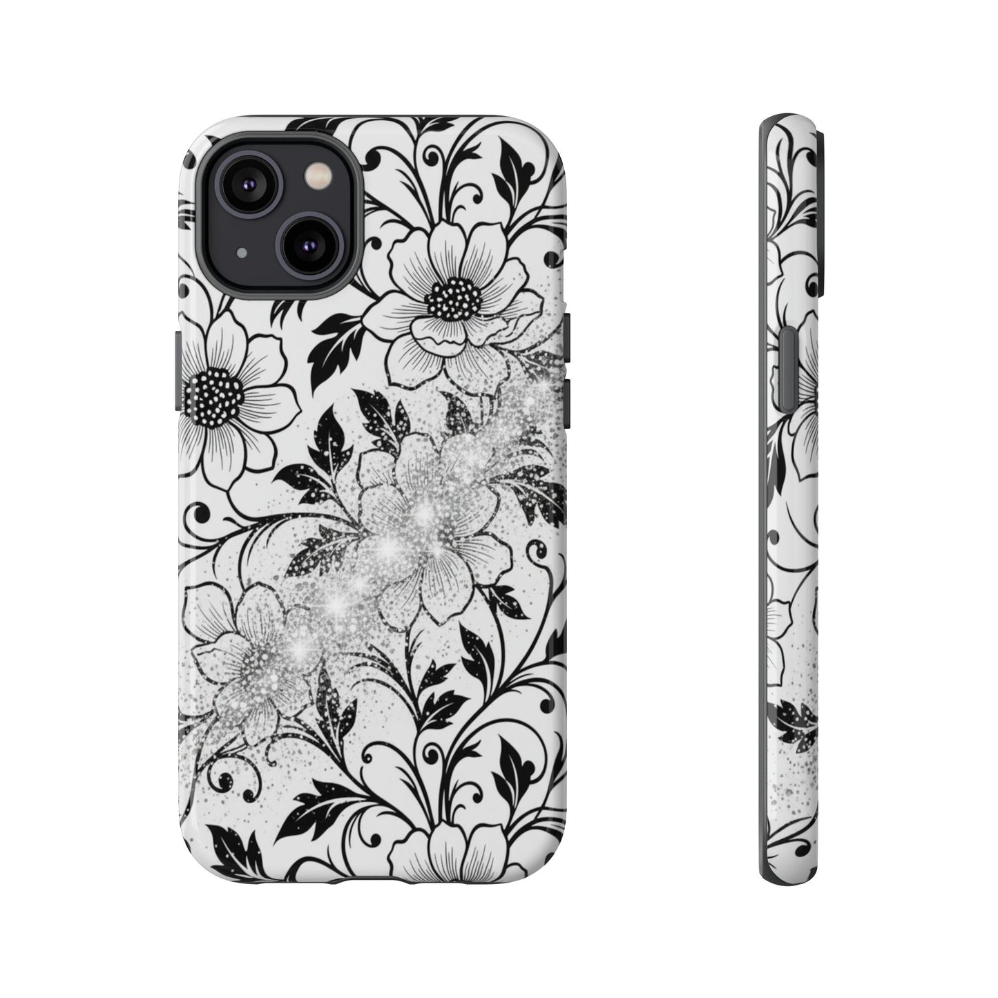 Floral Lace Phone Case — Black & White Vintage Flower Protective Case