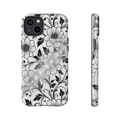 Floral Lace Phone Case — Black & White Vintage Flower Protective Case