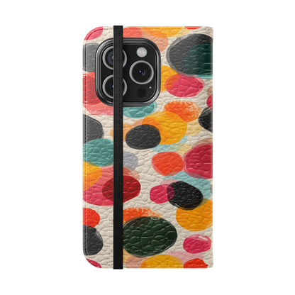 Colorful Confetti Dot Flip Phone Case — Retro Polka Wallet Cover