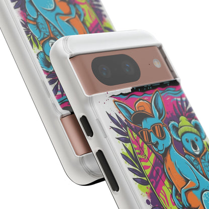 Kangaroo & Koala Surf Phone Case — Retro Neon Beach Art Tough Case