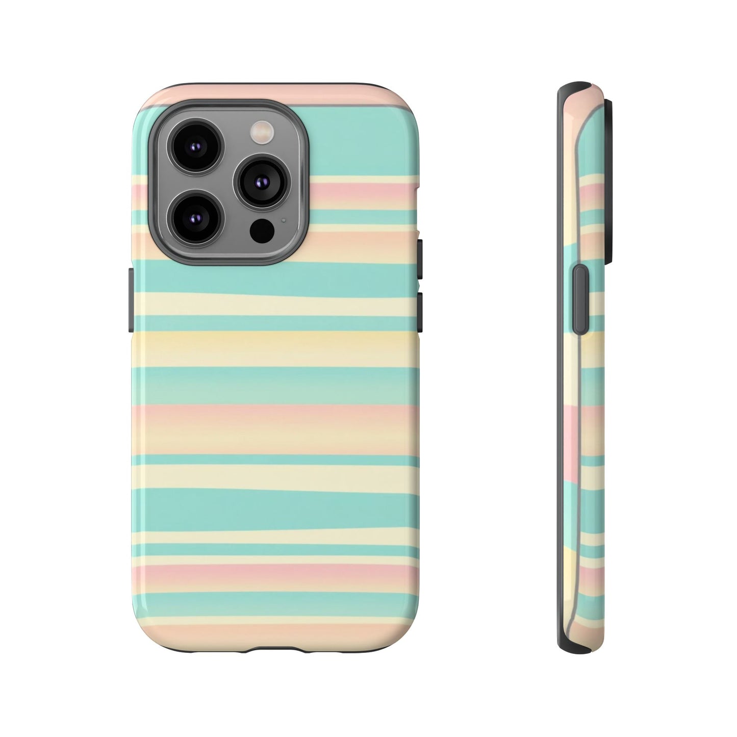 Pastel Striped Tough Phone Case — Mint, Peach & Cream Protective Cover