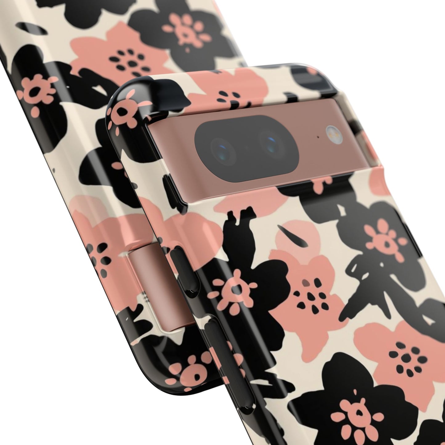Floral Phone Case — Pink & Black Retro Blossom Protective Cover