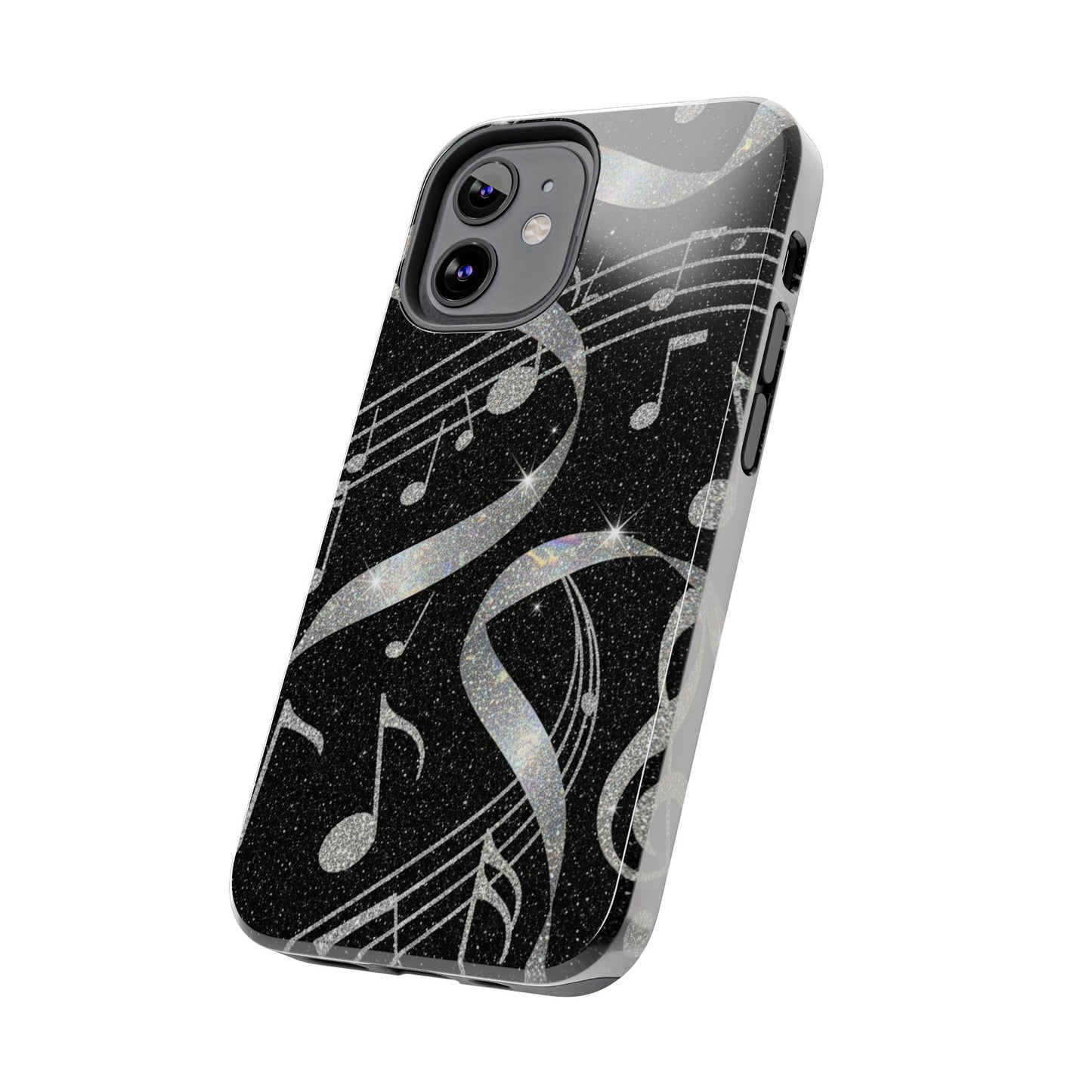 Musical Notes Tough Phone Case – Glitter Black Musician Phone Cover