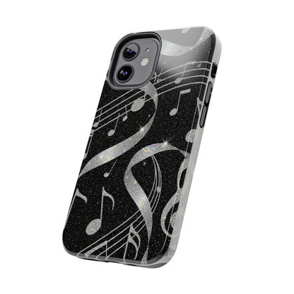 Musical Notes Tough Phone Case – Glitter Black Musician Phone Cover
