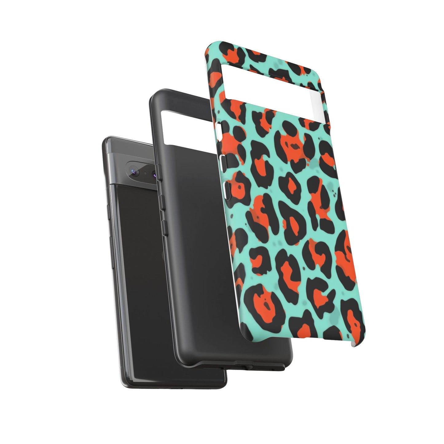 Leopard Print Tough Phone Case — Teal & Rust Protective iPhone Cover
