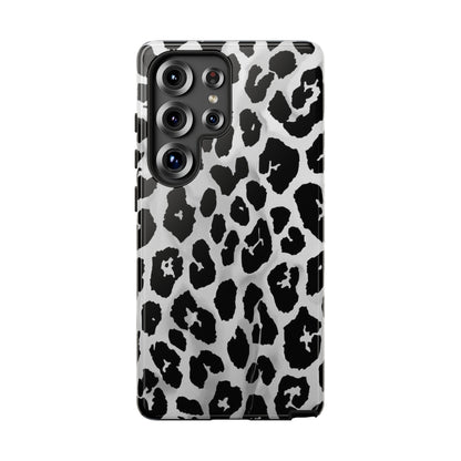 Leopard Print Tough Phone Case – Black & White Animal Pattern Protective Cover