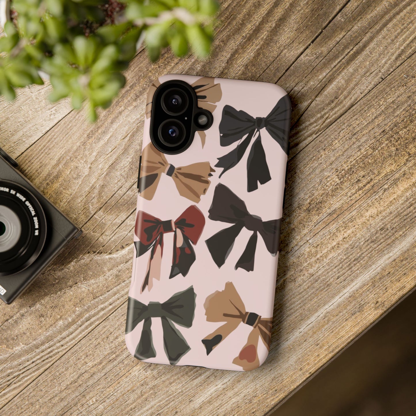 Bow Pattern Phone Case - Pink, Brown & Black Bows Protective Cover