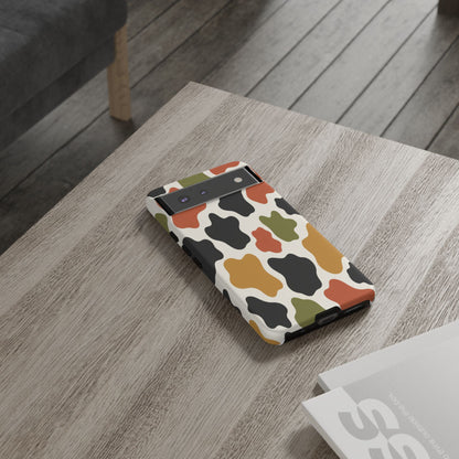 Camouflage Pattern Tough Phone Case – Retro Olive, Rust & Mustard Protective Cover