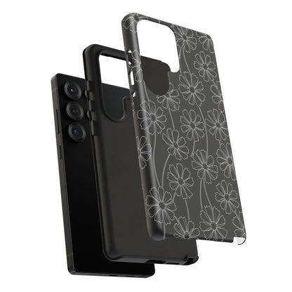 Floral Doodle Tough Phone Case — Black & Gray Daisy Pattern