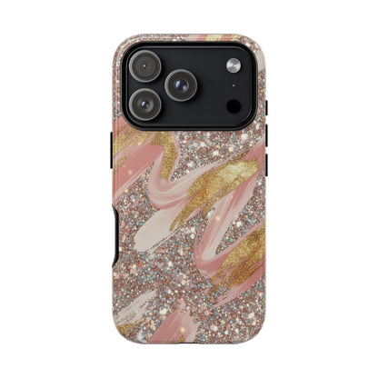 Glitter Blush Marble Phone Case — Pink Gold Swirl Tough Case