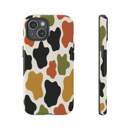 Camouflage Pattern Tough Phone Case – Retro Olive, Rust & Mustard Protective Cover