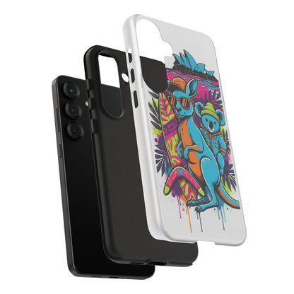 Kangaroo & Koala Surf Phone Case — Retro Neon Beach Art Tough Case