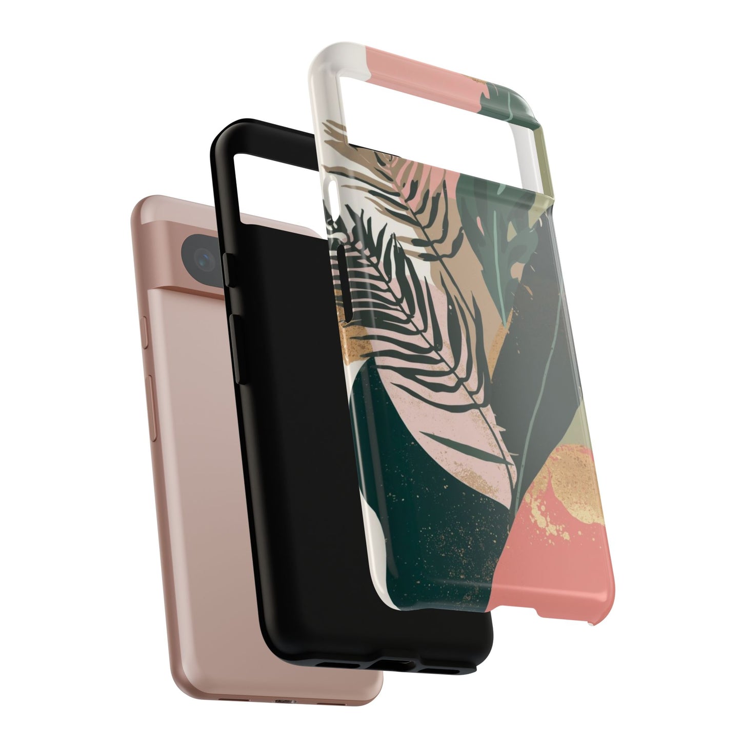 Tropical Leaf Tough Phone Case — Abstract Pink & Green Botanical Protective Cover