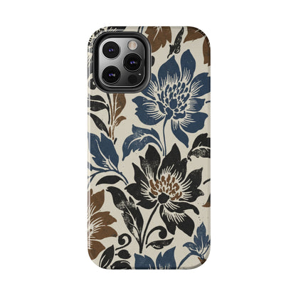 Floral Vintage Tough Phone Case — Blue & Brown Botanical Protection