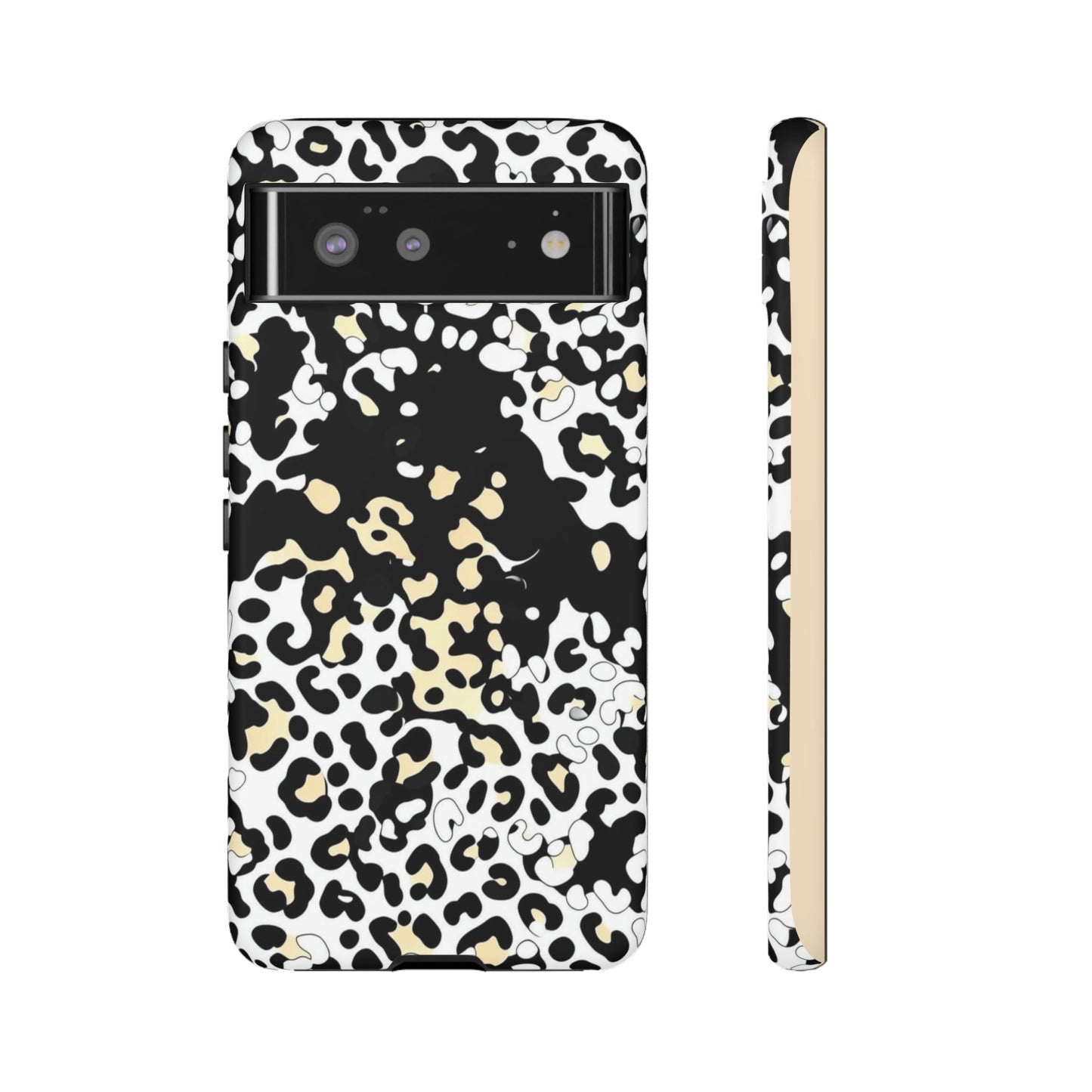 Leopard Splash Tough Phone Case — Black & Cream Animal Print Protective Cover