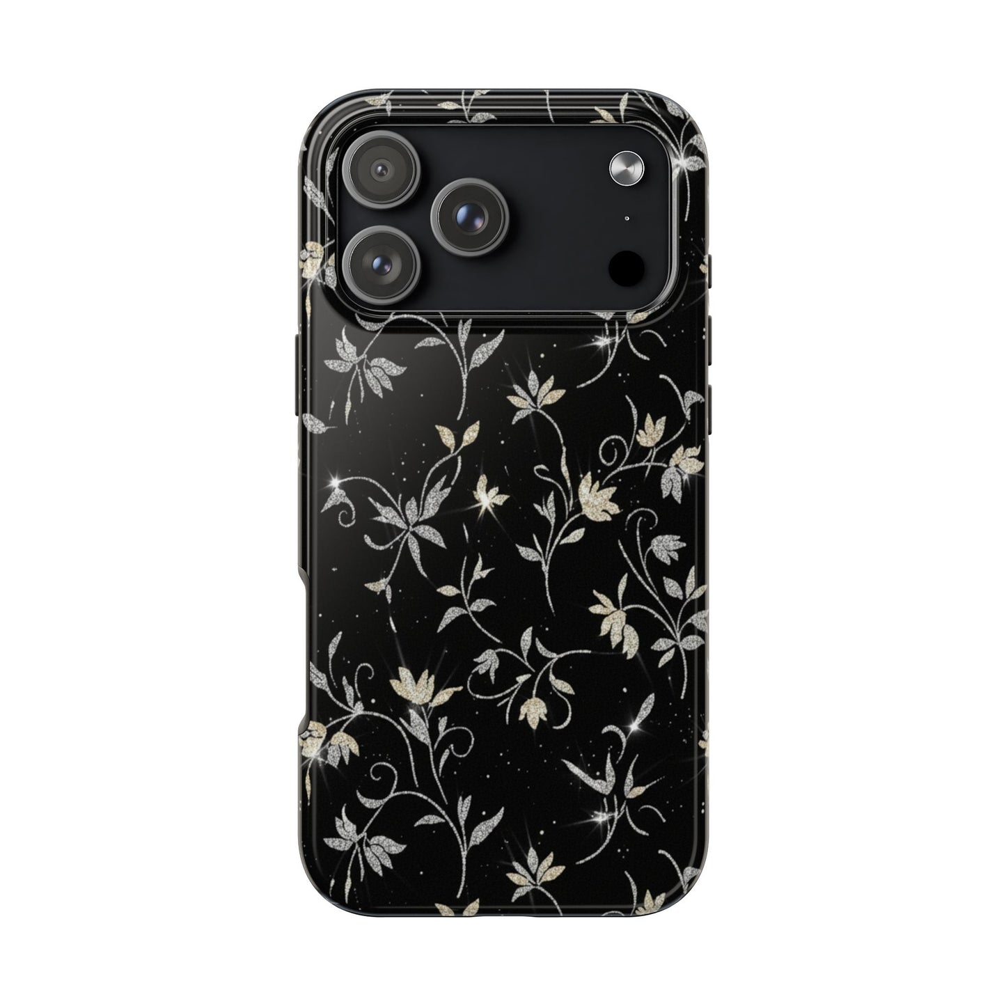 Floral Noir Tough Phone Case — Vintage Black Botanical Protective Cover
