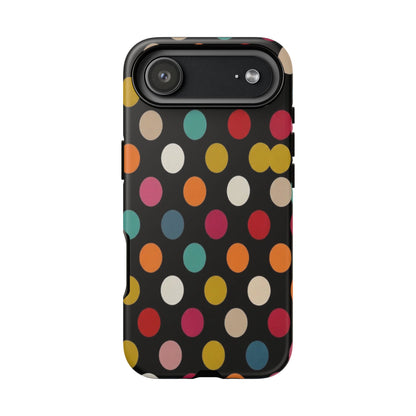 Polka Dot Tough Phone Case – Colorful Retro Dots on Black