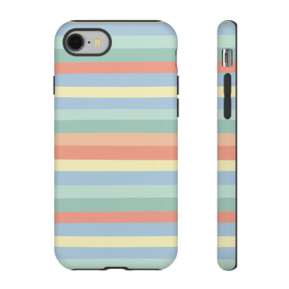Pastel Striped Phone Case — Retro Horizontal Multi-Color Tough Case
