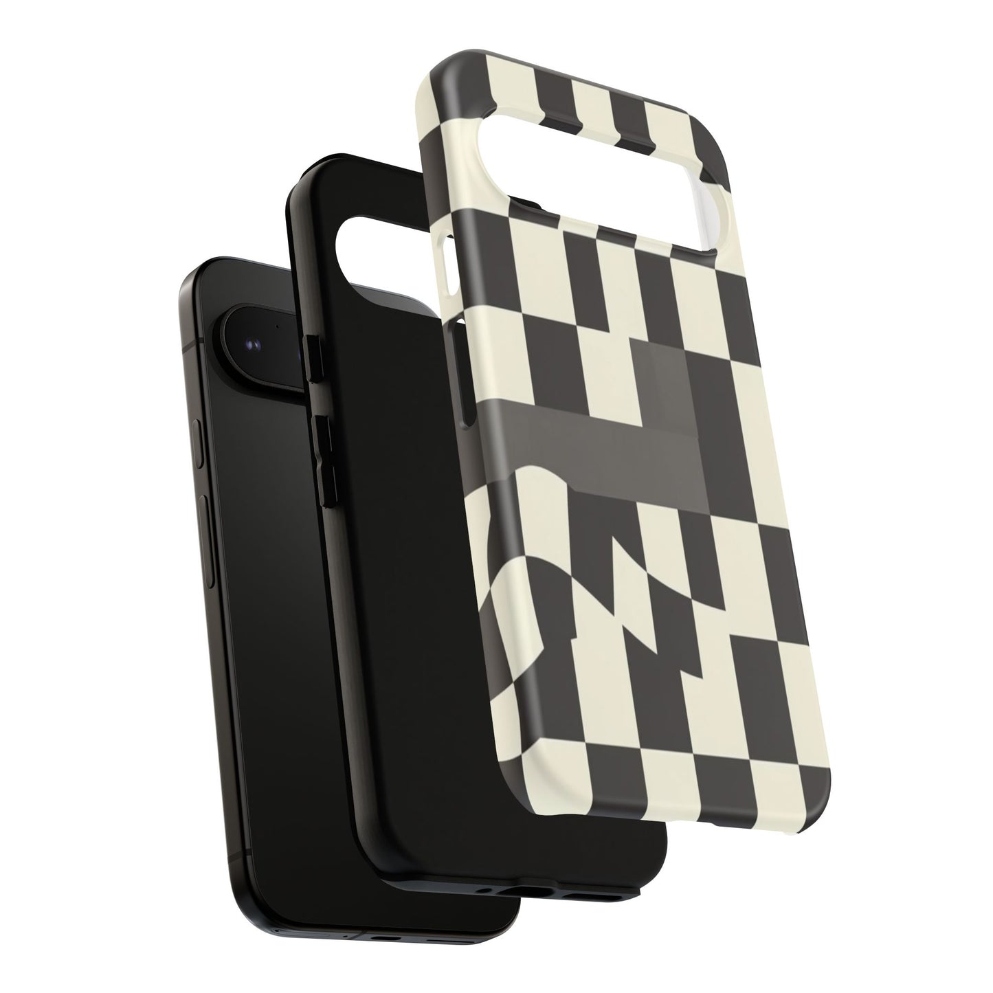 Checkerboard Wave Phone Case — Black & Cream Graphic Tough Case
