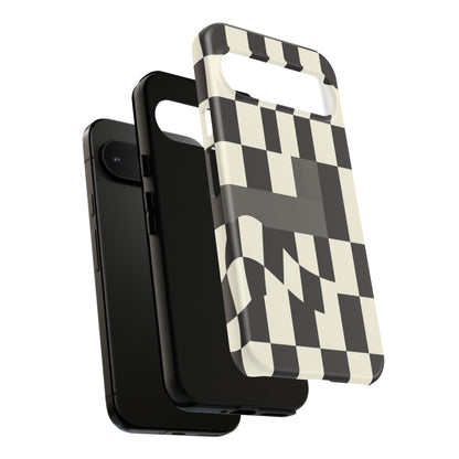 Checkerboard Wave Phone Case — Black & Cream Graphic Tough Case