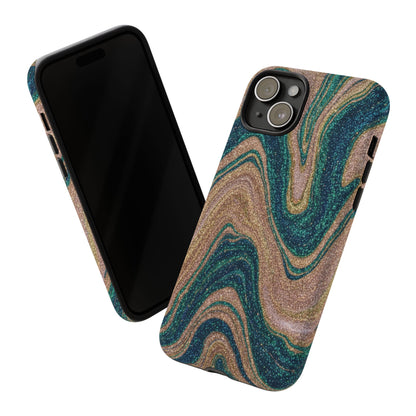 Marbled Teal & Gold Phone Case — Glitter Swirl Tough Case