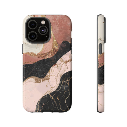 Marbled Rose Gold Phone Case — Abstract Pink & Black Protective Tough Case