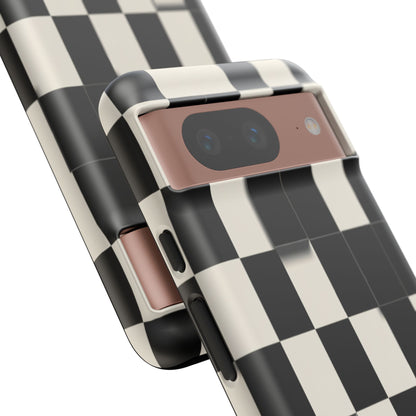 Checkerboard Tough Phone Case — Classic Black & Cream Grid Protective Cover