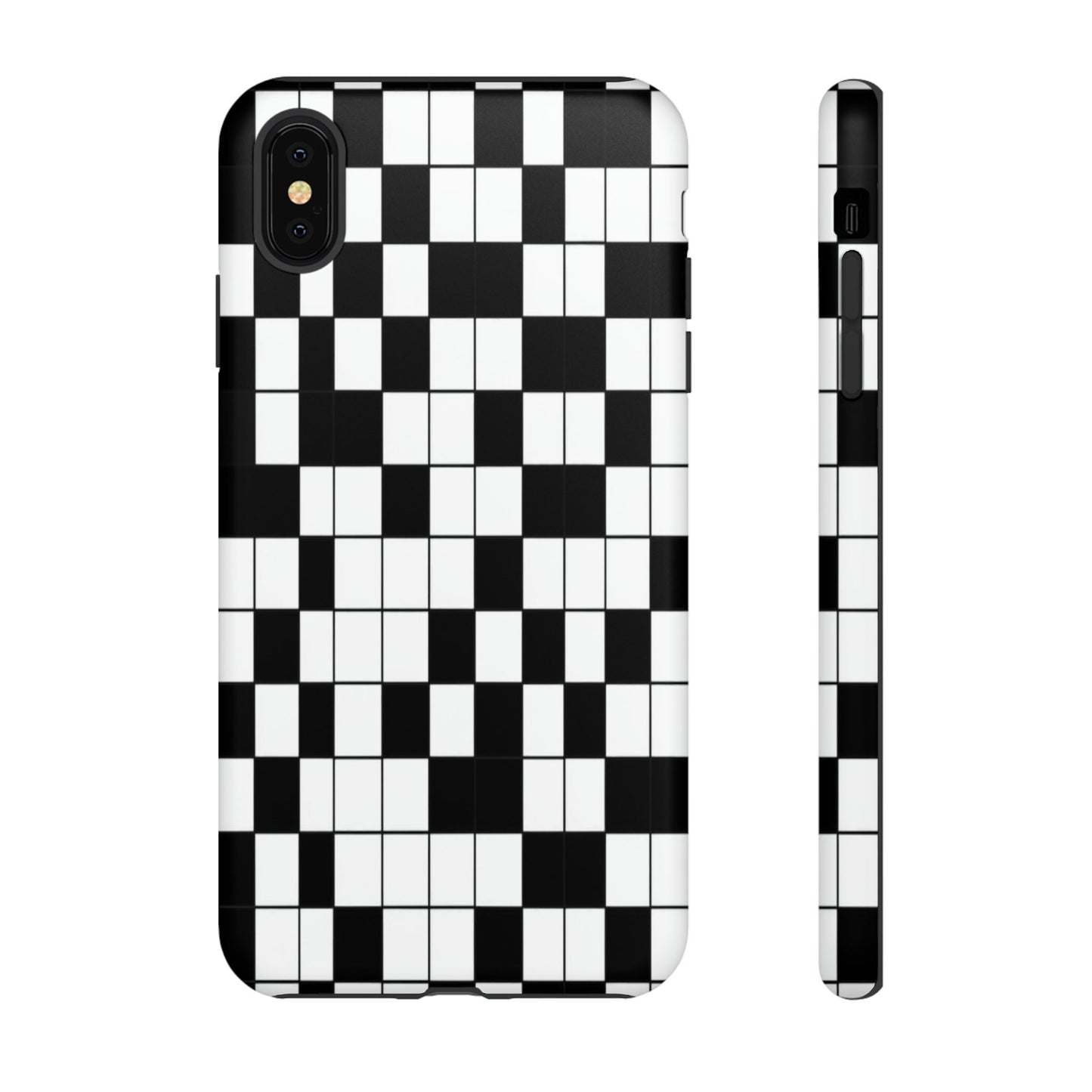 Crossword Grid Phone Case — Black & White Puzzle Pattern Tough Phone Cover