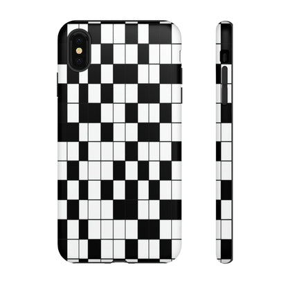 Crossword Grid Phone Case — Black & White Puzzle Pattern Tough Phone Cover