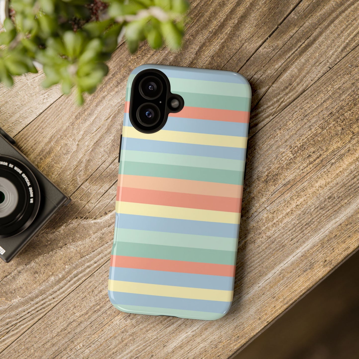 Pastel Striped Phone Case — Retro Horizontal Multi-Color Tough Case