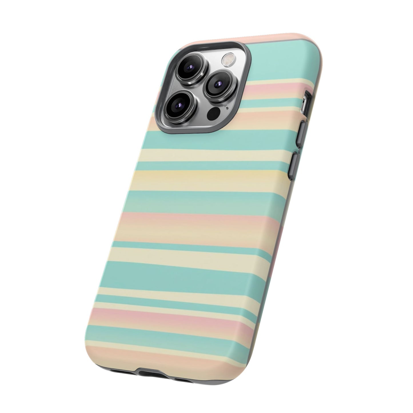 Pastel Striped Tough Phone Case — Mint, Peach & Cream Protective Cover