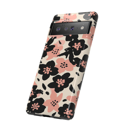 Floral Phone Case — Pink & Black Retro Blossom Protective Cover