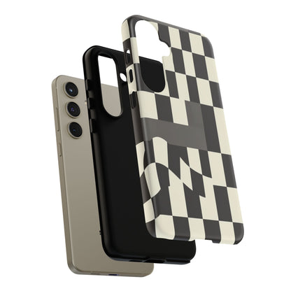 Checkerboard Wave Phone Case — Black & Cream Graphic Tough Case