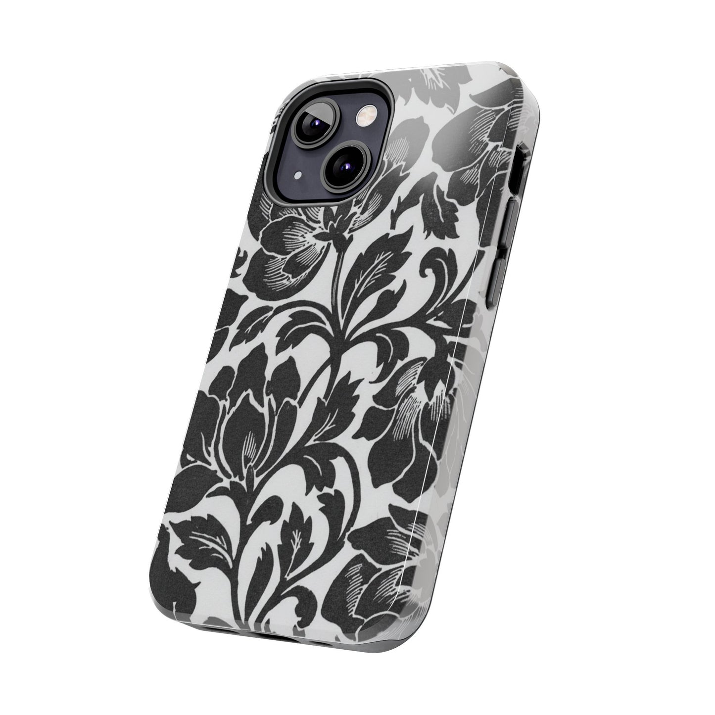 Tough Phone Case — Black & White Vintage Floral Protective Cover