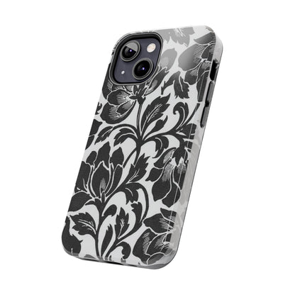 Tough Phone Case — Black & White Vintage Floral Protective Cover