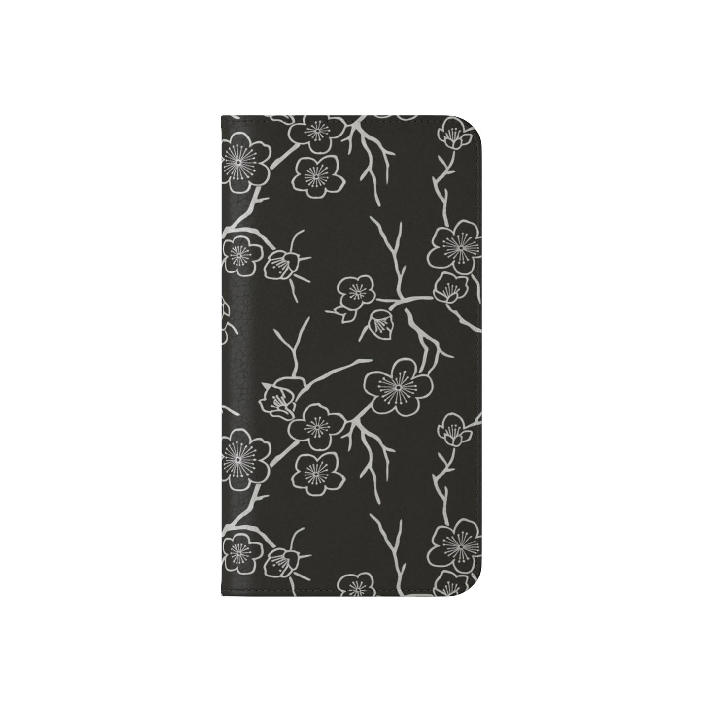 Black Cherry Blossom Flip Phone Case – Floral Wallet Flip Case with Card Slots