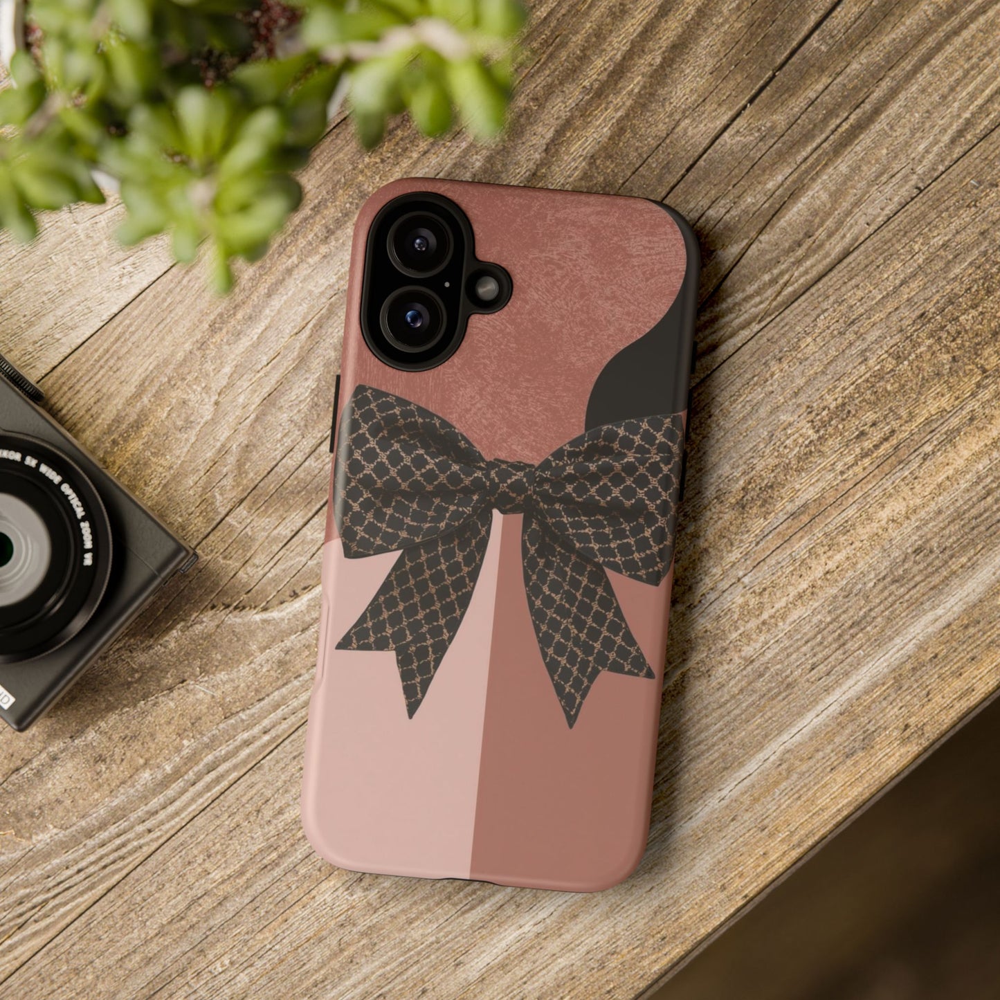 Bow Stripe Tough Phone Case – Pink Mauve Protective Cover