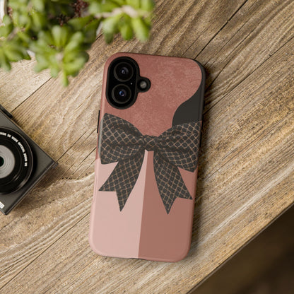 Bow Stripe Tough Phone Case – Pink Mauve Protective Cover