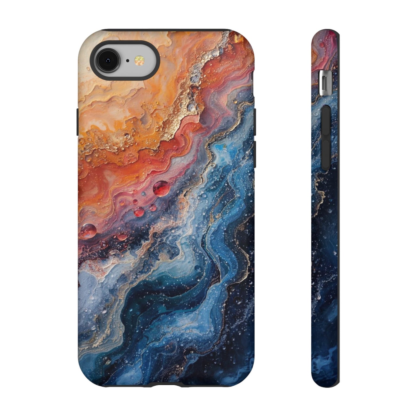 Marbled Galaxy Tough Phone Case — Abstract Blue & Coral Protective Cover