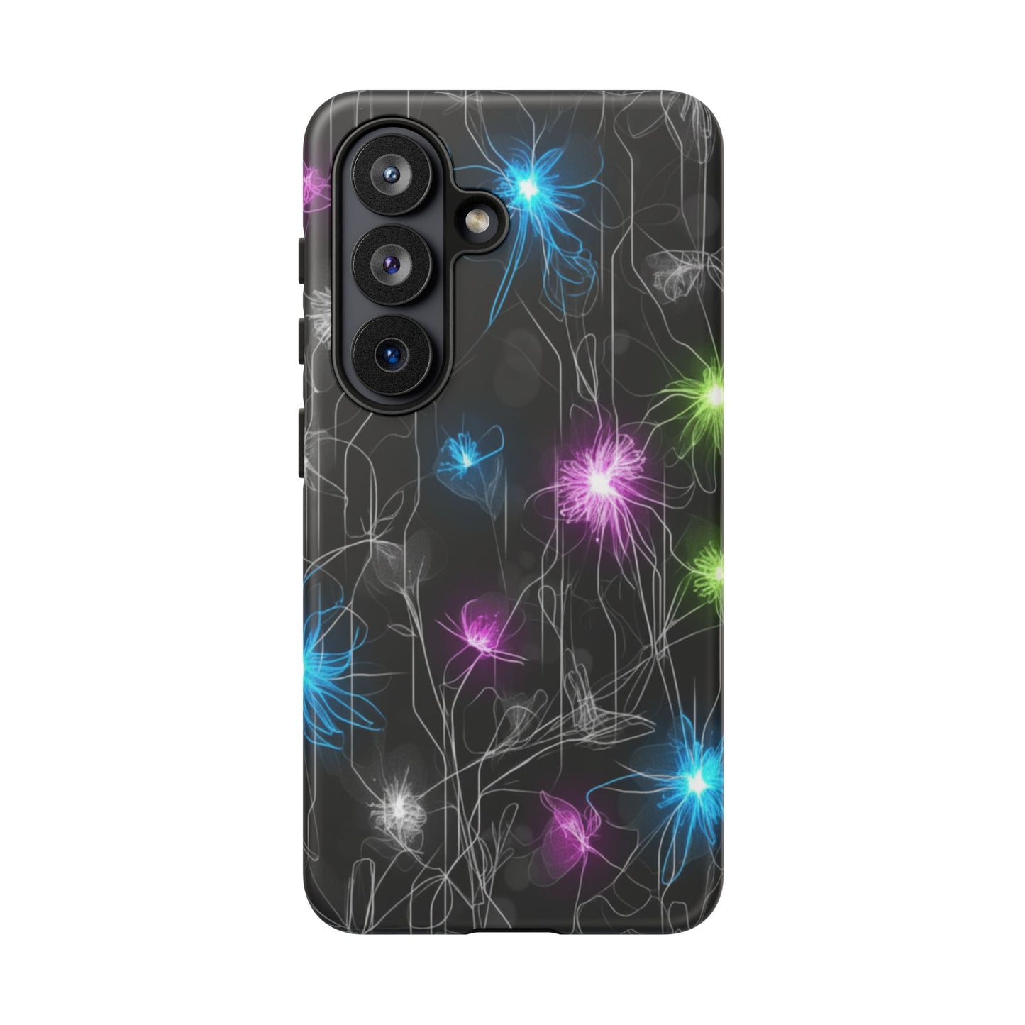 Neon Floral Tough Phone Case — Glow Flower Protective iPhone Cover