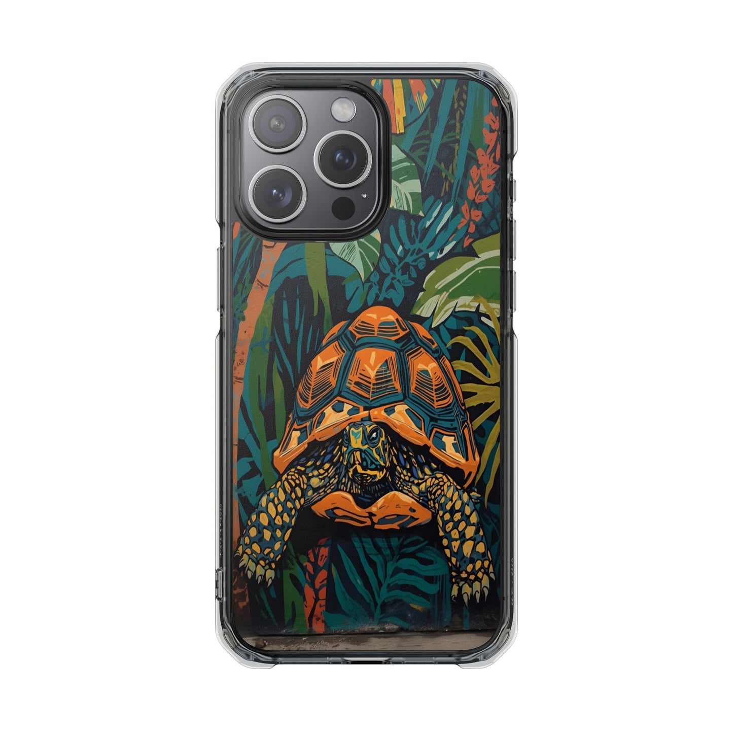 Tortoise Jungle Magnetic Clear Phone Case — Protective Clear Case with Tropical Tortoise Art