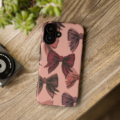 Bow Pattern Tough Phone Case — Pink Watercolor Bows Protective iPhone Cover