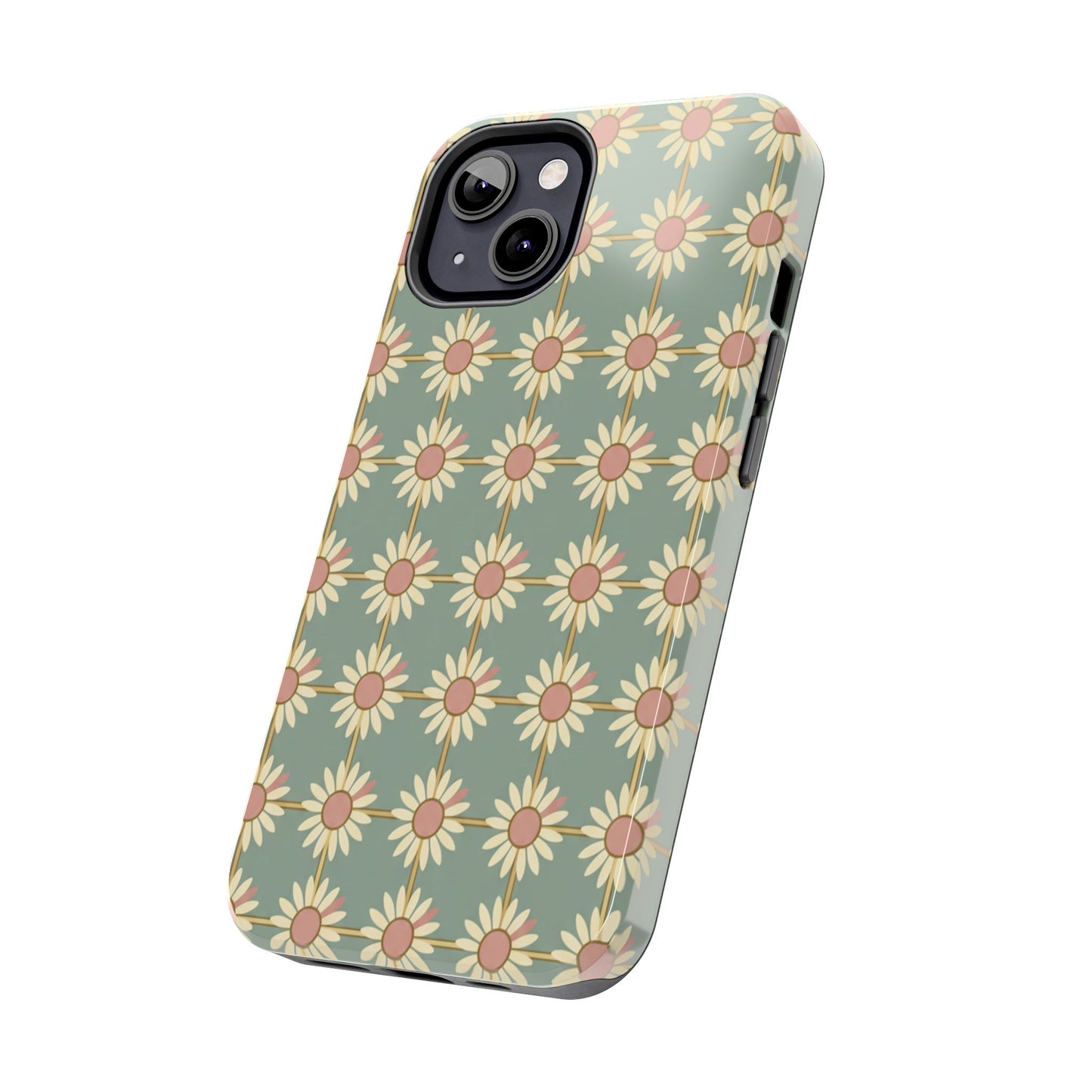 Daisy Pattern Tough Phone Case — Retro Floral Protective Cover